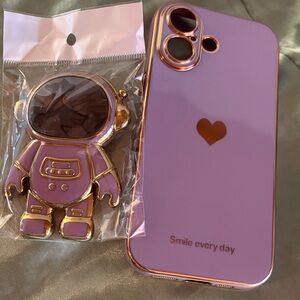 Purple and Gold Phone Case with Robot kickstand